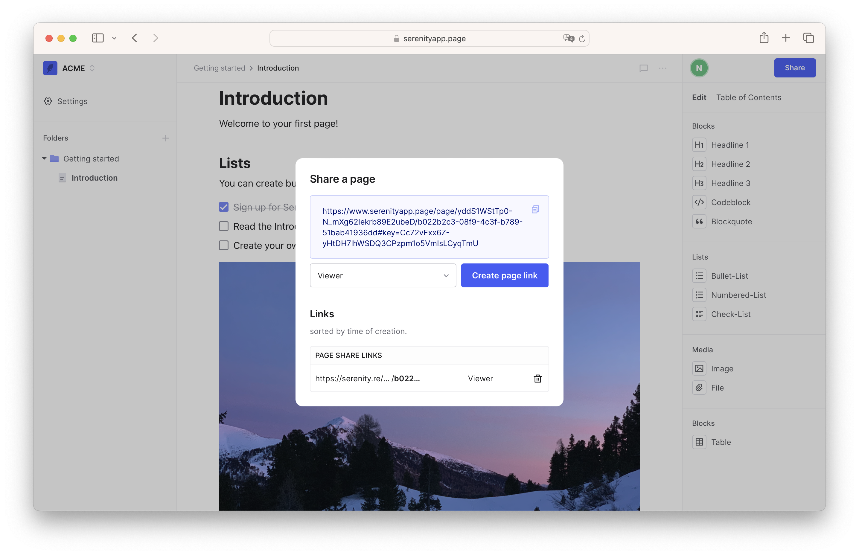 Screenshot demonstrating sharing a page